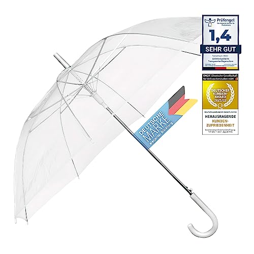 GOODS+GADGETS Durchsichtiger Regenschirm transparent, weißer Stockschirm Ø 100 cm; Eleganter - Das Fashion-Highlight (1x, Stockschirm)