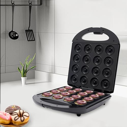 Antihaftbeschichtung Donut-Maschine,Mini-Donut-Macher 1400W Elektrischer Donut-Macher für16 Mini Doughnuts für den Einsatz in Privathaushalten, Bäckereien, Konditoreien (Schwarz)