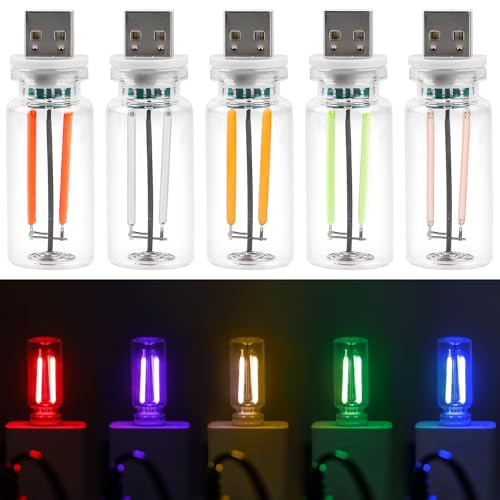 GOMETY 5 Stück USB Auto LED Innenbeleuchtung, 5V Kreative Glasflasche USB Lampe USB Touch Night Light Plug-in USB Automotive Interface Nachtlampen für Auto, Laptop, Power Bank