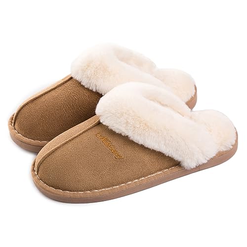 Coswind Hausschuhe Damen Herren Winter Warme Lammfell Plüsch Flauschige Fell Weiche Rutschfeste Pantoletten Indoor Outdoor Hellbraun 290