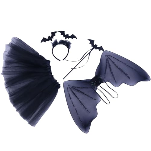 Generisch Fledermaus-Kostüm für Mädchen, Fledermausflügel und Tüllrock, Halloween-Party-Accessoires