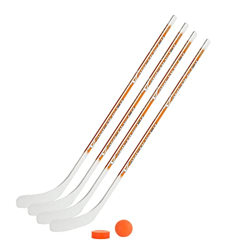 Unbekannt Streethockeyschläger-Set Kids 8: 4 Vancouver-Schläger 115cm gerade Kelle & Ball und Puck orange