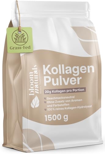 Collagen Pulver 1500g (1,5 KG) - Hochdosiert & Geschmacksneutral Kollagen Hydrolysat Pulver, Peptid Typ 1 & 3 - Kollagen Peptide - produziert in Deutschland XXL Vorratspackung