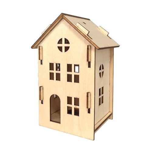 Ideen mit Herz Deko-Haus aus Holz | Natur | Miniatur-Häuser zum Zusammenstecken | für LED-Teelicht | zum Aufhängen | 7 cm x 6,1 cm x 11 cm