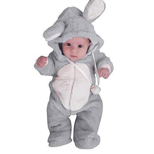 INLLADDY Neugeborene Baby Schneeanzug Kapuzen Fleece Strampler Flanell Fuß Jumpsuit Infant Onesies Winter Outwear Outfits Baby Mädchen Jungen Grau 0-6 Monate