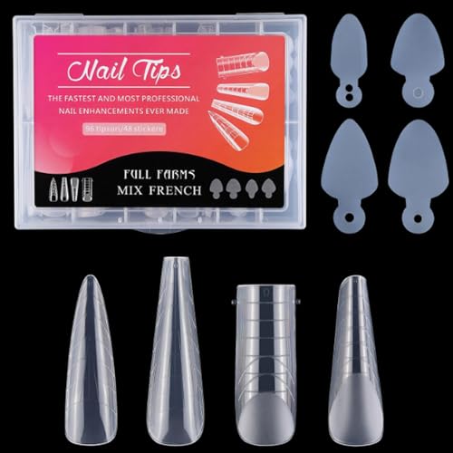 Yesimola 144 Stücke Dual Nail Forms Set,Klare Matte Dual Nail System Form Mould, 4 Formen Nagelverlängerung Verlängerung mit 48 Stücke Nagelaufkleber für UV-Acryl Nagel Werkzeug