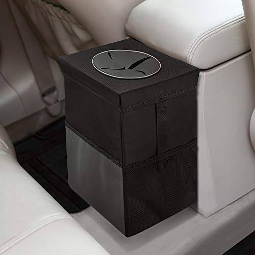 Beicarin Polyester Auto-Mülleimer mit Deckel - Auto-Müllsack mit Aufbewahrungstaschen Auslaufsicherer Auto-Organizer Zusammenklappbarer und tragbarer wasserdichter Mehrzweck für Autos