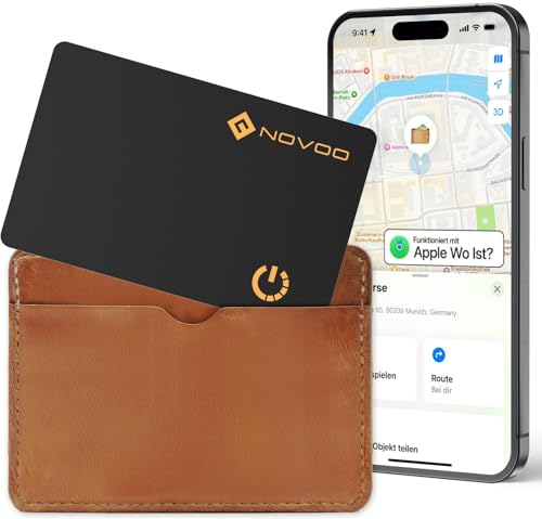 NOVOO Dünne Geldbörsen Tracker Karte IP68 wasserdicht Air Smart Tag Card funktioniert mit Apple Find My (nur iOS), Bluetooth Item Finder Gegenstandsortierer für Gepäckanhänger, Telefon, Reisepässe