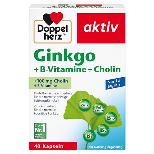 Doppelherz Ginkgo + B-Vitamine + Cholin - Mit Pantothensäure als Beitrag zur normalen geistigen Leistungsfähigkeit - 40 Kapseln