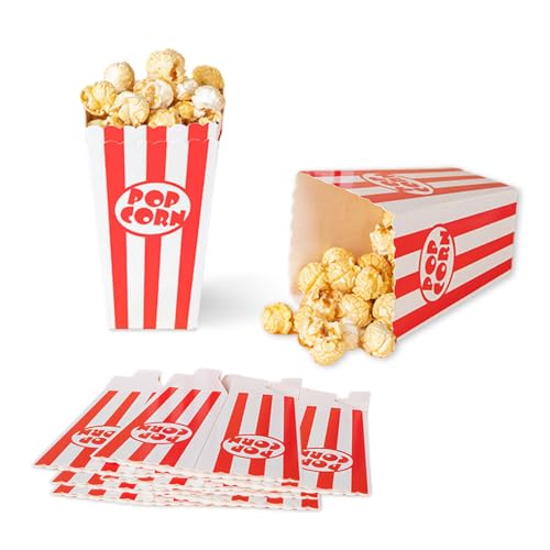 Bieiyhe 30 Stück Popcorn Boxen Rot Weiß Gestreiften,Popcorn Tüten,Popcorn Becher Pappe,Kino Zubehör Becher,Partytüten Set,SüßIgkeiten Behälter Papier,Candy Boxen BehäLter für Snacks Geschenk