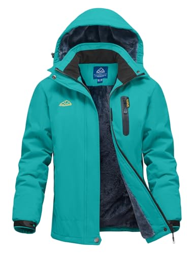 donhobo Damen Skijacke Winter Fleecejacke Wasserdichte Winddichte Warme Fleece Gefütterte Funktions Outdoor Wanderjacke Softshell Jacke mit Abnehmbarer Kapuze, Blau, XXL