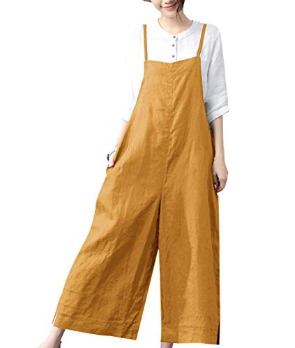 YESNO Damen Latzhose mit Beiläufig Retro Oversize Loose Hose Größe Baggy Jumpsuit Sommerhose (XL PZZTYP2DE GINGER)