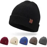 BARFULKER Mütze Herren Damen Winter Beanie Mütze Warme Wintermütze Thermo Dehnbare Strickmützen Bequem Wollmütze Winddichte Laufmützen Cuffed Hats für Frauen Männer Unisex,Schwarz