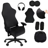 Gaming Stuhl Bezug,6 Stück Mit Kopfhörerabdeckung MitArmlehnen Dehnbare Abnehmbar Waschbar für Computerstuhl Gamning-Stuhl Drehstuhl Sessel(Schwarze)
