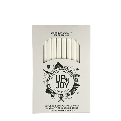 Upnjoy – 140 Stück kurze Papier-Strohhalme, weiss, biologisch abbaubar, für Restaurants, Bars, Cafés, Hotels | Alkohol + Cocktails | 145 mm x 8 mm