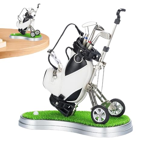 Generisch Golfschlägerstifte,Golfstifthalter | Minigolftasche mit Trolley, 3 Golfschlägern und Stiften - Weihnachtsstrumpffüller, Golfschläger-Stiftset, unvergessliche Golf-Souvenirs für Männer