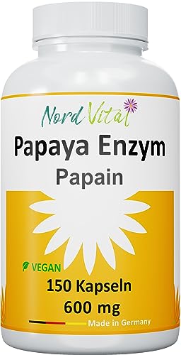 NEU! Nord Vital Papaya Enzym - 150 Kapseln - ULTRA-HOCH PAPAIN - ENZYMAKTIVITÄT: 6 mio. Units/g - Vegan - natürliches Enzym aus Papaya-Extrakt - deutsche Produktion