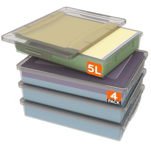 Lifewit 4 Pack Mehrzweck-Aufbewahrungsbox aus Kunststoff mit verriegelbaren Deckeln, A4 Papieraufbewahrung, Klassenzimmer Organisation, Aufbewahrung für Bastelarbeiten, Dokumente, Künstlerbedarf