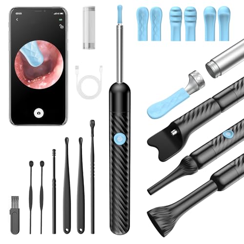 Euakee 4 in 1 Ohrenschmalz Entferner Otoskop, 1080P WIFI IP67 Wasserdicht Ohrreiniger für Erwachsene Kinder, für Gehörgang, Nase, Mund und Hautuntersuchung, Ohrenreiniger für iOS, Android