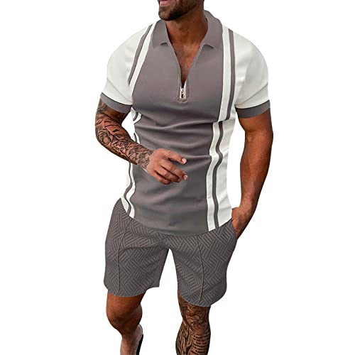 Hehiy Herren Trainingsanzug Sommer Sportanzug 2 Teiliges Business Polo Hemd Set Kurzarm T-Shirts Kurze Hose Outfit Herren Komplett Set Jogginganzug Herren Set GrüN