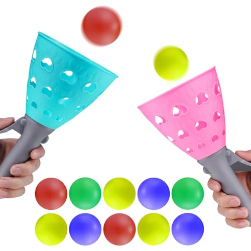 XLZJYIJ Fangball Spiel Kinder, Fangbecher mit Ball, Ball Fang Spiel, Fangbecher Ballspiel mit 2 Startkörben und 10 Bällen, Fang Den Ball Wurfspiel, Outdoor Indoor Spiele Aktivitäten für Kinder
