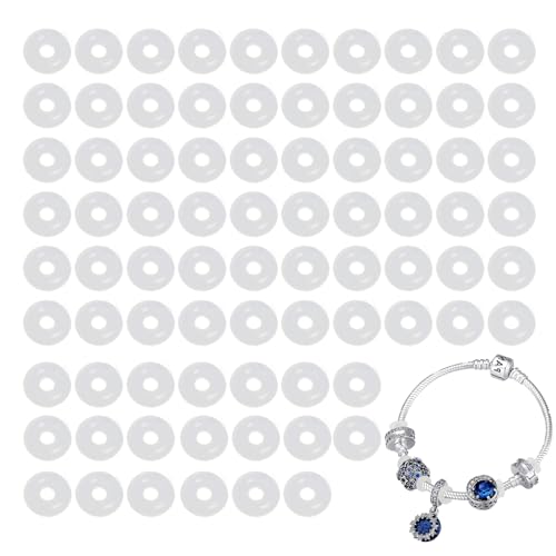 80 Stück transparente Silikon-Gummiverschlüsse für Bettelarmbänder, Transparente Spacer Charms, Kompatibel mit Clip Lock für Charm-Armbänder,Machen Sie Ihr Armband noch perfekter
