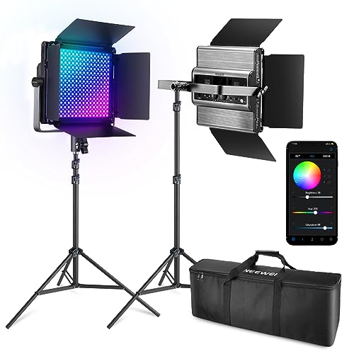 NEEWER RGB1200 LED Videoleuchte RGB mit APP/2,4G Steuerung, 2×60W Videolicht mit Stativ und Tasche, Studio Dauerlicht Fotolicht mit 22000Lux@0,5m/1% präzises Dimmen/360° RGB/CRI97+/TLCI98+/2500K-8500K