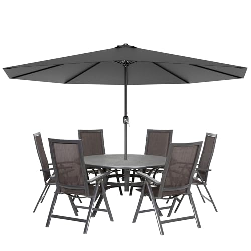 YRHome 350cm Sonnenschirm Alu mit Handkurbel UV Schutz 40+ - Dunkelgrau Gartenschirm Terrassenschirm Marktschirm für Balkon, Garten, Terrasse(Anthrazit,3.5m ohne LED)