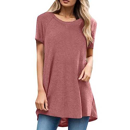 2025 - Plus Size Rundhals Kurzarm Lange T-Shirt Bluse Bluse Mit Gummizug Am Saum Damen (XXL)