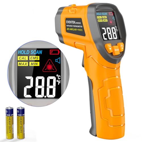 EVENTEK Infrarot-Thermometer, Temperaturmessgerät -58°F~1112°F (-50°C～600°C) mit Einstellbarer Emissionsgrad, Laser thermometer, Nicht Menschliches-für Kochen/Barbecue/Gefrierschrank/Industrie