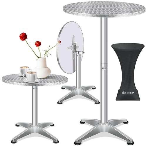 KESSER® 2in1 Stehtisch klappbar Bistrotisch 1er Set | Aluminium Edelstahlplatte | höhenverstellbar 70cm / 115cm | Partytisch Tisch Ø 60cm | In- & Outdoor Empfangstisch | Klapptisch mit Cover Silber