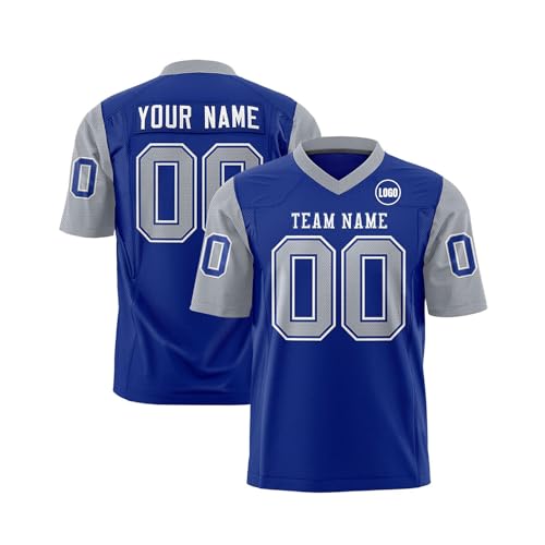Fußballtrikot, Teamname, Rugby-Uniformen, personalisierbares Fußballtrikot für Herren, Jugendliche, Damen, Kinder, Herren, American Football Trikot, 2-grau, S