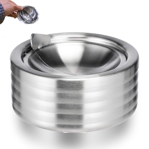 AHEJIOO Aschenbecher für Draußen mit Deckel - Windaschenbecher aus Edelstahl - Sturmsicherer Klappaschenbecher - Ideal für Outdoor, Garten, Terrasse, Büro