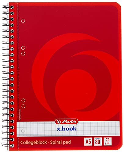 Herlitz 297531 Notizblock mit Seitenspirale, 70 g/qm, A5, kariert, 80 Blatt 4er Packung