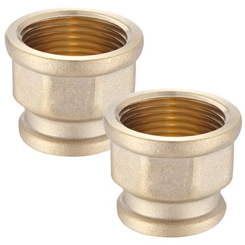 2 Stück Reduziermuffe 1" Innengewinde x 1/2" Innengewinde, IG 1 Zoll x IG 1/2 Zoll Messing Reduzierstück, Sanitärarmaturen für Wasserrohr, Trinkwasser, Behälter, Sanitär Verbindungen und Fä