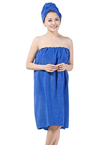 NICEYEA Damen Badetuch und Duschhaube Set, Haartuch Bademantel mit Klettverschluss Saunatuch Schnelltrocknende Mikrofaser Verstellbare Saunasarong Saunatuch Sauna Kilt Sporthandtuch - Einheitsgröße
