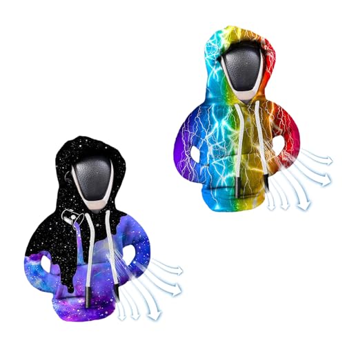 WUSANNA 2 Stück Schaltknauf Hoodie, Lightning Modell Hoodie Schaltknauf Sternenhimmel Modell Schalthebel Hoodie Lustige Hoodie Schalthebeldekoration, Schalthebel Autoknaufabdeckung für Autodekoration