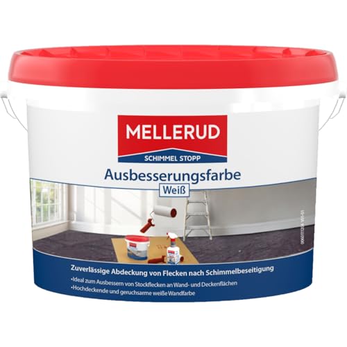 Mellerud Schimmel Stopp Ausbesserungsfarbe Weiß | 2,5 l | Hochdeckende Dispersionsfarbe für schnelles Ausbessern nach Schimmelbeseitigung – für Wand- und Deckenflächen, Fliesenfugen & mehr