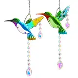 Kolibri-Sonnenfänger mit Kristallen, Buntglas-Fensterdekoration, Regenbogen-Maker, Kristallprisma, Sonnenfänger, für drinnen und draußen, Haus, Garten, Party, Dekoration, 2 Stück