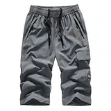 Cargo Hosen Herren, Sommer Plus Größe Dünn Schnell Trocknend Strand Casual Sport Kalb-Länge Hose Mit Schrift Arbeitshose Männer Stoff Herrenhose Leibwächter Arbeitskleidung Blaue (8XL, Grau) Generisch