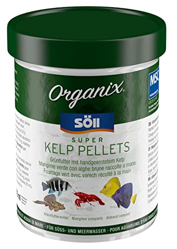 Söll 81911 Organix Super Kelp Pellets, 130 ml - Zierfischfutter mit Spurenelementen, Vitaminen, Proteinen und essenziellen Fettsäuren für Pflanzenfresser im Süß- und Meerwasseraquarium