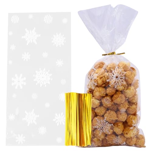 100 Kekstüten Weihnachten,Cellophantüten Weihnachtstüten zum Befüllen Süßigkeiten Tüten Plätzchen Geschenktüten Transparent Plätzchentüten Christmas Kekse Schneeflocken Kekstüten,für Keks Verpackung