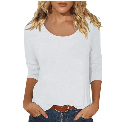 Festliche Damen Hochzeit Lässiges T-Shirt für Damen mit einfarbigem Aufdruck, U-Ausschnitt, tiefem Ausschnitt und 3/4-Ärmeln Archivierte Bestellungen Ansehen (White, M)