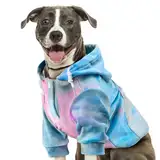 Eyein Hunde Hoodie für kleine mittlere und große Hunde, Warmer Flanell Hunde Kapuzenpulli mit Taschen und Leine Portal, Weiche Hundebekleidung für Frühling Herbst Winter, Rosa-Blau Tie Dye, XXL