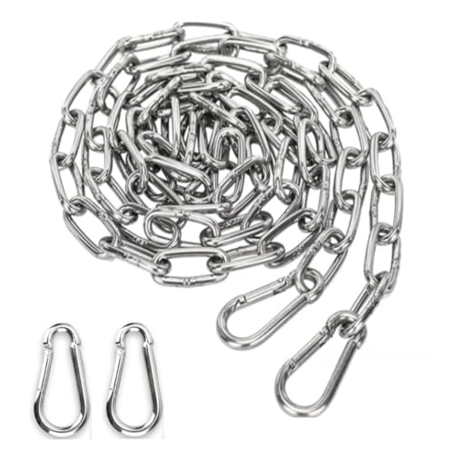 FTXanty Kette Edelstahl Stahlkette 3mm 1.5m Kettenglieder Edelstahl Ketten + 2 pcs Karabiner Gliederkette Verlängerungskette für Aufhängen Ankerkette Haengematte -Belastung 90kg