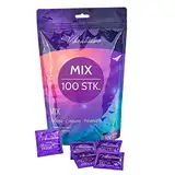 VIBRATISSIMO Kondome Mix 100er Pack gemischt I gefühlsecht & extra feucht I Condoms for Men I Kondom-Beutel dünne Wandstärke & Aromatisiert I Kondome hauchzart genoppt & gerippt