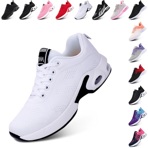 Hitmars Laufschuhe Damen Sportschuhe Turnschuhe Atmungsaktiv Luftpolster rutschfeste Leichtgewichts Straßenlaufschuhe Sneaker Joggingschuhe Walkingschuhe Fitness Schuhe Weiß EU 38