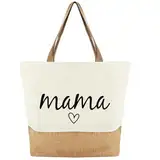 Tarklanda Jutebeutel Mama Geschenk, Shopper Bag Damen Stofftasche, Mama Baumwolltasche, Tragetasche Jute Einkaufstasche Groß, Geschenk für Mama zum Geburtstag, Weihnachten