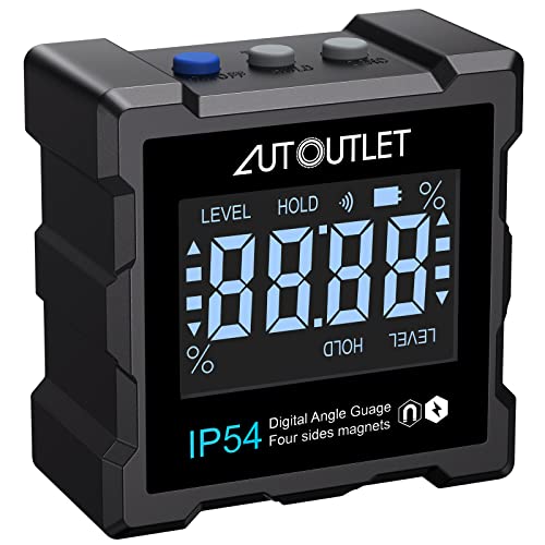 AUTOUTLET Digitaler Neigungsmesser, Digitaler Winkelmesser magnetisch Digital Level Box Inklinometer LCD Winkelmessgerät Wasserdicht, Magnete an 4 Seiten, für Holzarbeiten Automobilwartung