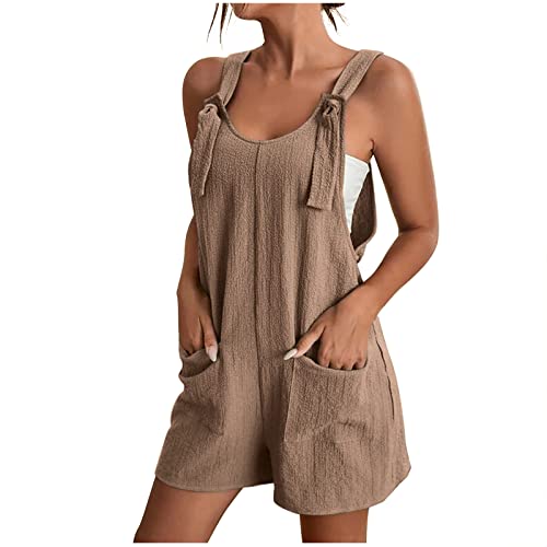 AACH Kurzer Jumpsuit Damen Sommer Ärmellos Playsuit Kurz Latzhose Overall Casual V-Ausschnitt Hosenanzug Einteiler Latzhose mit Taschen Sommerhose Shorts Arbeitshose Strampler Shorts